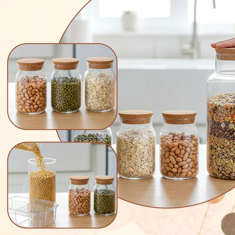 Glass jars with Tapered Cork Stoppers Set, Large 3.5 Inch Wood Cork Bottle Plugs For Canning Jars and Wine Bottles, Kitchen DIY.