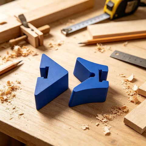 Super Lightweight Portable Angle Clamp Adapter In Blue For Fast And Easy Installs With Wide Compatibility For Any Project From Tough Jobs To Diy Work A Super Cool Tool Your Shop Needs on wooden surface.