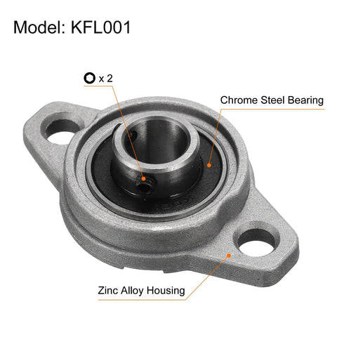 KFL001 Flanged Pillow Block Bearing 12mm Bore Zinc Alloy Self Aligning Flange Mounted Bearing 4 Pack With Screws And Key Wrench, zinc alloy housing