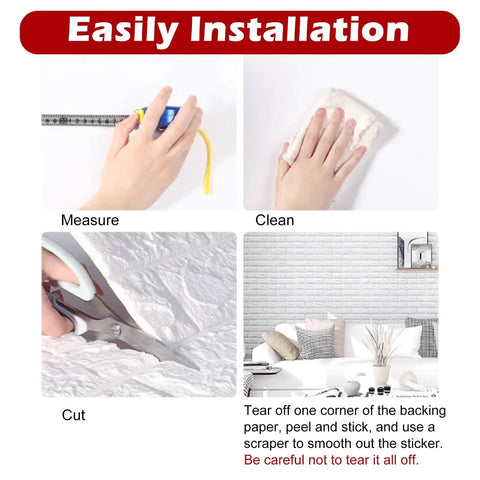 Easily Installation steps for Hassle Free Peel And Stick Brick Wallpaper Roll For Kitchen Backsplash Waterproof PVC Self Adhesive Tile Wallcovering For Bathroom Ceiling.