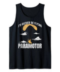Id Rather Be Flyin Paramotor Tank Top For Powered Paragliding Fans Lightweight Black Tee With Classic Fit And Durable Double Needle Sleeve And Hem Design with white paramotor design on front