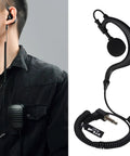 Person wearing Listen Only 3.5mm G Shape Earbud Earpiece With Over Ear Hook, adjustable fit for two-way radios, MP3 players.