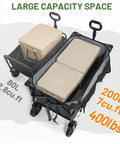Collapsible Wagon Cart With Brakes 400 Lb Heavy Duty Large Capacity Portable Folding Wagon for Camping Gardening Shopping Groceries Gray