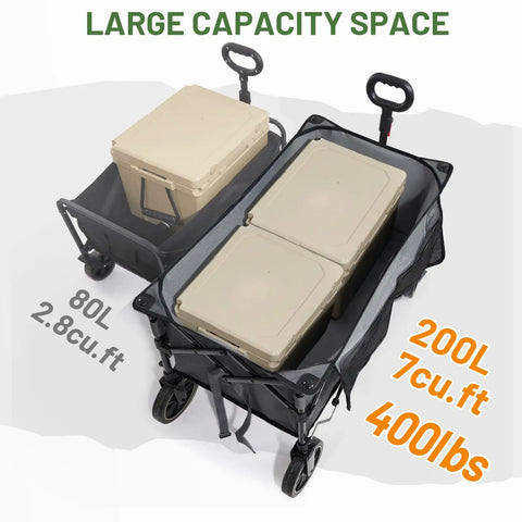Collapsible Wagon Cart With Brakes 400 Lb Heavy Duty Large Capacity Portable Folding Wagon for Camping Gardening Shopping Groceries Gray