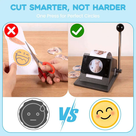Comparison of cutting methods: scissors vs. 3 Inch Circle Punch For Button Making, Precision 86mm Circle Cutter for DIY crafts