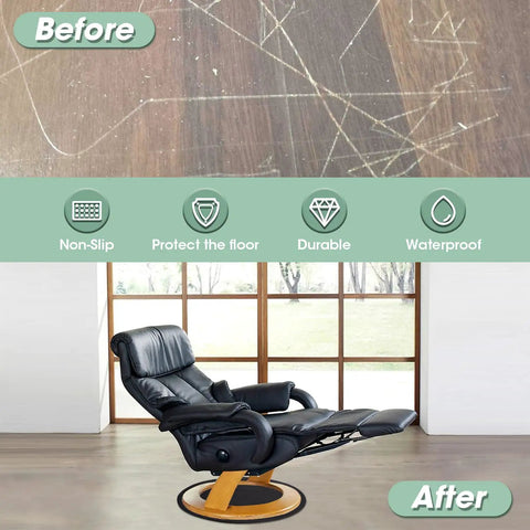 Before and after using Round Rubber Floor Pad For Recliners, Non Slip Floor Protector Mat To Shield Hardwood And Tile Floors From Scratches