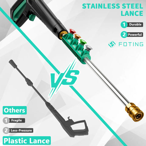 Stainless steel lance comparison for 5000 PSI Electric Pressure Washer With Adjustable Touch Screen And Eight Level Control 34 Inch Tall Four Quick Connect Nozzles Inlet Hose And Filter 500ml Foam Cannon Beast Cleaning Power For Cars Fences Driveways And Home Cleanup Blue.