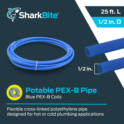 Blue PEX-B Pipe For Potable Water 1/2 Inch 25 Ft Flexible Tubing Ideal For Home DIY Plumbing, Fire Protection And Municipal Water Service Lines