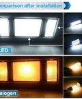 Comparison of Interior LED Map Dome Light Bulbs Kit For 1988 To 1999 Chevy Silverado GMC Sierra And Chevy GMC Full Size Pickup Trucks White Upgrade For Brighter Easier Plug N Play Interior Illumination and halogen lights.