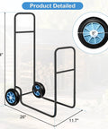 Heavy Duty Firewood Log Cart Carrier With Pneumatic Rubber Wheels, 250 Lb Load Capacity dimensions and wheel detail