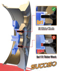 Illustration comparing 28mm BMW 14x1.25 lug bolts fitting thicker wheels vs. shorter 24mm bolts for BMW 2014+ models.