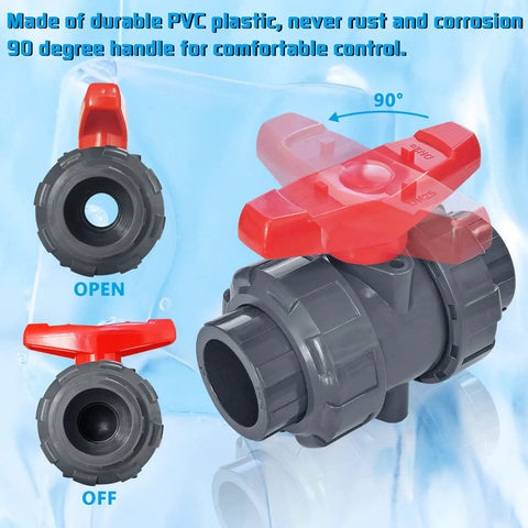 1 Inch PVC Union Ball Valve True Union Full Port With EPDM O Ring No Fuss Slip Socket Water System Ready Easy Disassembly