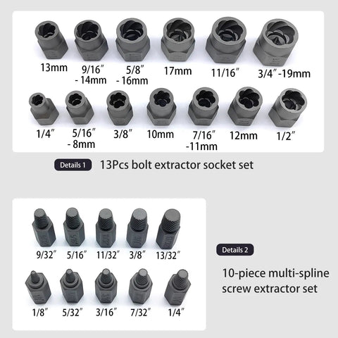 40 Piece Bolt Extractor Set With Left Hand Cobalt Drill Bits Multi Spline And Spiral Screw Extractors socket and screw sets