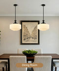 puncoll 13.8‘’ Vintage Milk Glass Pendant Light Kitchen Island in dining room setting with two lights above the table.