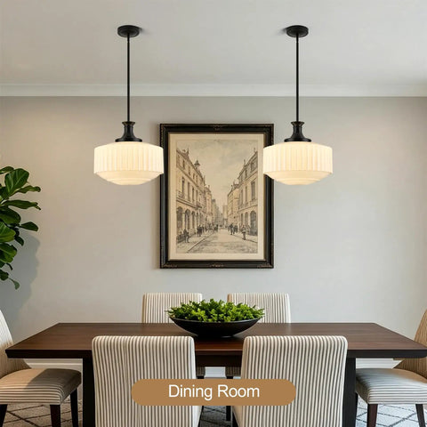 puncoll 13.8‘’ Vintage Milk Glass Pendant Light Kitchen Island in dining room setting with two lights above the table.
