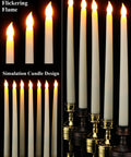 36 Piece Flameless Taper Candles Set With Flickering LED Light, Battery Operated Faux Candles in brass holders, 0.8x11 inches