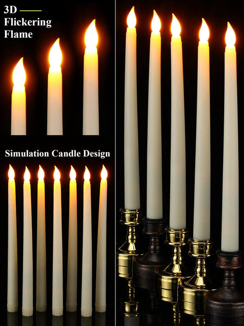 36 Piece Flameless Taper Candles Set With Flickering LED Light, Battery Operated Faux Candles in brass holders, 0.8x11 inches