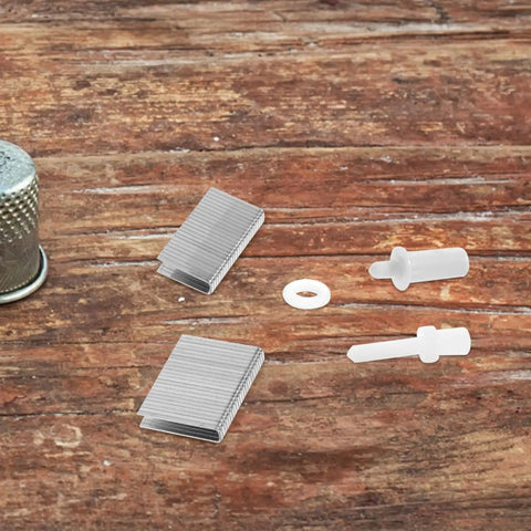 Durable As Heck Universal Shutter Pin Repair Kit For Fast Swap Window Louver Hardware with white spring loaded clips and accessories