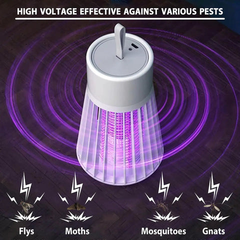 Rechargeable USB Bug Zapper With 360 Degree UV Light And Hidden Electric Grid, Portable Hanging Mosquito Trap glowing purple