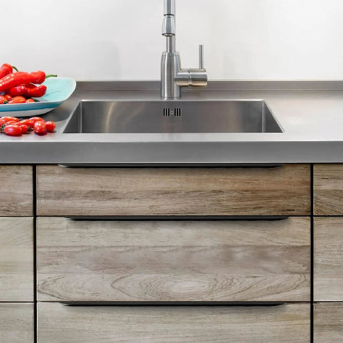 Hidden Door Knob Set With Concealed Handles For Cabinets And Wardrobes installed on kitchen drawers, aluminum, 600mm long