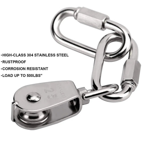 4 Pack 25mm Single Pulley Block Set With 6 Quick Links For Heavy Duty Lifting And Towing, 304 Stainless Steel Snatch Block System, Wire Rope Hanging Wheel For Lifts, Supports Up To 500 Lbs, 25mm quick link