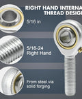 Four Pack POSB5 Male Rod End Bearings, 5/16 Bore, 5/16-24 Right Hand Thread, Self Lubricating Joint For Hydraulic Cylinders And Automation Equipment, Heavy Duty Steel With Zinc Plated Finish For Tough, Long-Lasting Performance, 5/16 in