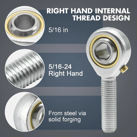 Four Pack POSB5 Male Rod End Bearings, 5/16 Bore, 5/16-24 Right Hand Thread, Self Lubricating Joint For Hydraulic Cylinders And Automation Equipment, Heavy Duty Steel With Zinc Plated Finish For Tough, Long-Lasting Performance, 5/16 in