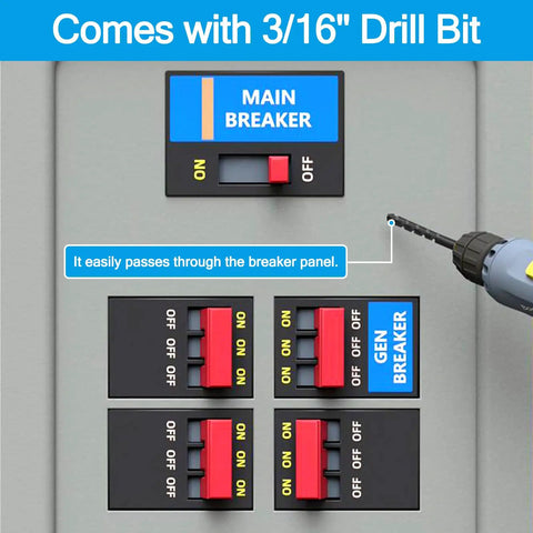Generator Interlock Kit For Eaton Cutler-Hammer BR Series Panels 150 Amp Or 200 Amp, drill bit passing through breaker panel