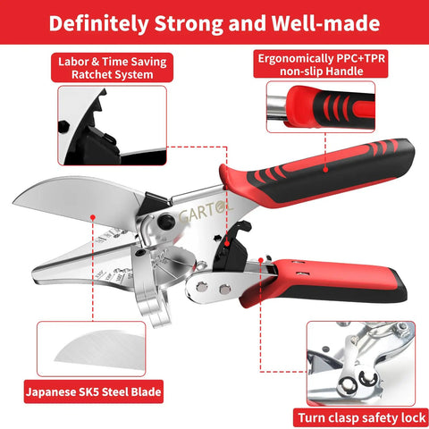 Beefy Miter Shear Cutter And Angle Shears For Vinyl Wood Molding Trim Trunking PVC Strips Adjustable 45 To 135 Degrees Anti Rust SK5 Steel