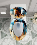 Elongated Decorative Toilet Seat for Bathroom with horse images, measures 14.5" x 18.5", fits most toilets.