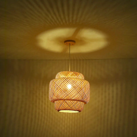 Bamboo Pendant Light Boho Basket Chandelier Handmade Woven Natural Wicker Rattan Hanging Pendant For Kitchen Island Dining Room Living Room Porch Home Decor