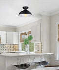 Farmhouse Black Semi Flush Mount Ceiling Light Fixture in modern kitchen, showcasing industrial style and rustic vintage look in matte black.
