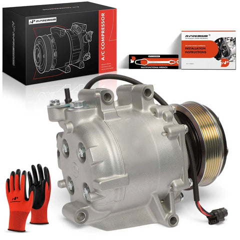 Heavy Duty Air Conditioning Compressor With Clutch Oil Prefilled Trse09 6 Groove Pulley on display with installation instructions.
