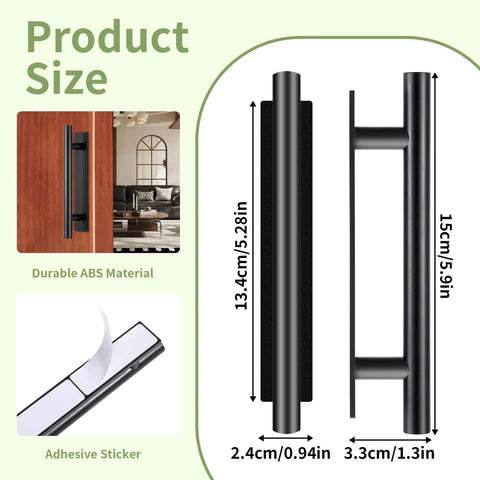 Self Stick Adhesive Cabinet Handles 30 Pack with Double Sided Tape for Easy Installation, ABS Plastic Black Finish, dimension details