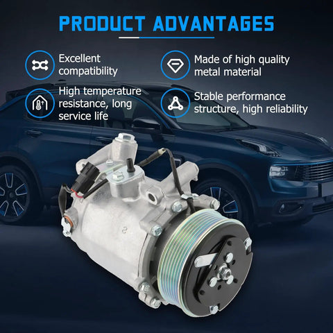High Output Ac Compressor With Clutch 4920Ac for Acura RDX and Honda Civic, featuring 7-groove pulley and high-quality metal.