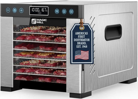 Pro Food Dehydrator With 600W Rear Fan For Even Drying 7 Stainless Steel Trays Temperature Control Displayed