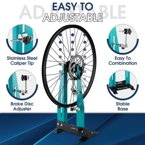 Heavy Duty Bicycle Wheel Truing Stand For 27.5 To 29 Inch Wheels And 140 To 180mm Brake Discs, Adjustable 3.5 To 5.9 Inch Clamp