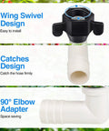 Rotating One Half Inch RV Water Pump Fittings Kit With 360 Degree Swivel Elbow And Straight Barb Adapter One Half Inch Female NPT PEX Compatible Comes With Thread Seal Tape For Leak Free Water Strainer Connection, black swivel elbow and white 90-degree hose adapter