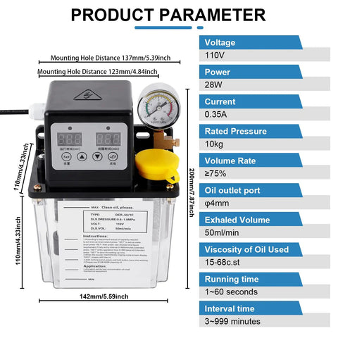 Front view of an Automatic Lubrication Pump With 0 To 1.6 MPa Pressure Gauge And Low Oil Level Alarm 110V Digital CNC Oil Pump.