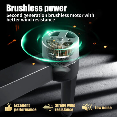 Brushless motor of 4K Camera Drone For Newbies With Big Screen Remote FPV Flight With 50 Minute Battery GPS Auto Return 360 Degree Obstacle Avoidance Easy One Button Takeoff And Landing Includes 8GB SD Card, showcasing wind resistance and performance features.