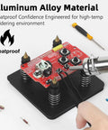 Magnetic PCB Holder Set For Soldering Dope 4 Piece Magnetic Base Pillar Stands holding circuit board in workshop setup