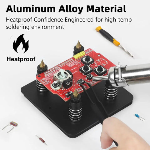 Magnetic PCB Holder Set For Soldering Dope 4 Piece Magnetic Base Pillar Stands holding circuit board in workshop setup