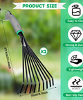 Two Piece Stainless Steel Hand Rake Set For Gardening, Handy Tiller And Small Garden Rake With Short Handles and 9 Claws