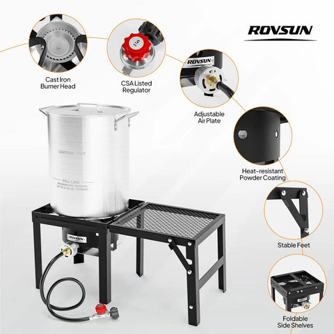 Powerful Portable Propane Stove With Foldable Side Rack Single Burner Outdoor Cooker for Camping with pot and components