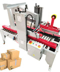 Heavy Duty Plug And Play Automatic Case Sealing Machine And Dual Flap Box Tagger with conveyor for box sealing.