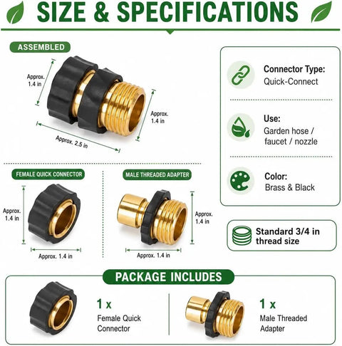Super Cool Garden Hose Quick Connector 3 4 Inch Male Female Adapter Kit With Sealing Washer For Easy Fix Up And Leak Proof Sprinkler Connection brass black quick-connect set