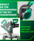 10 Inch Single Bevel Compound Miter Saw With 15 Amp Motor For Fast Clean Pro Grade Cuts 0 To 45 Degree Bevel 5000 RPM Xact Cut Shadow
