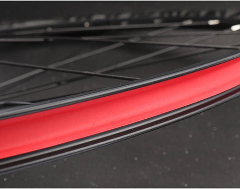 Heavy Duty Rim Tape Strip Liner For Mountain Bike Tires And Tubes Protection 26 Inch Red 2 Pack Nylon Construction Delivers Tough Wear Resistance And Easy Install To Stop Flats From Spoke Holes on bike rim close-up.