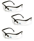 Three V2 Readers Bifocal Safety Glasses with Clear Lenses in Black Frame, Plus 3.0 Reading Lenses, Full Side Protection, Adjustable Temples