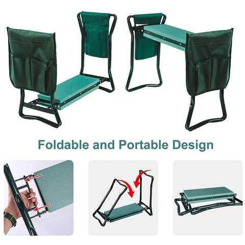 Foldable Garden Kneeler And Seat With Tool Pouches, Lightweight Multiuse Bench With Soft Kneeling Pad, 300 Lb Capacity, Easy Storage